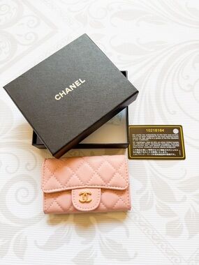 CHANEL Pink Caviar Leather Mini Wallet with Gold CC Hardware